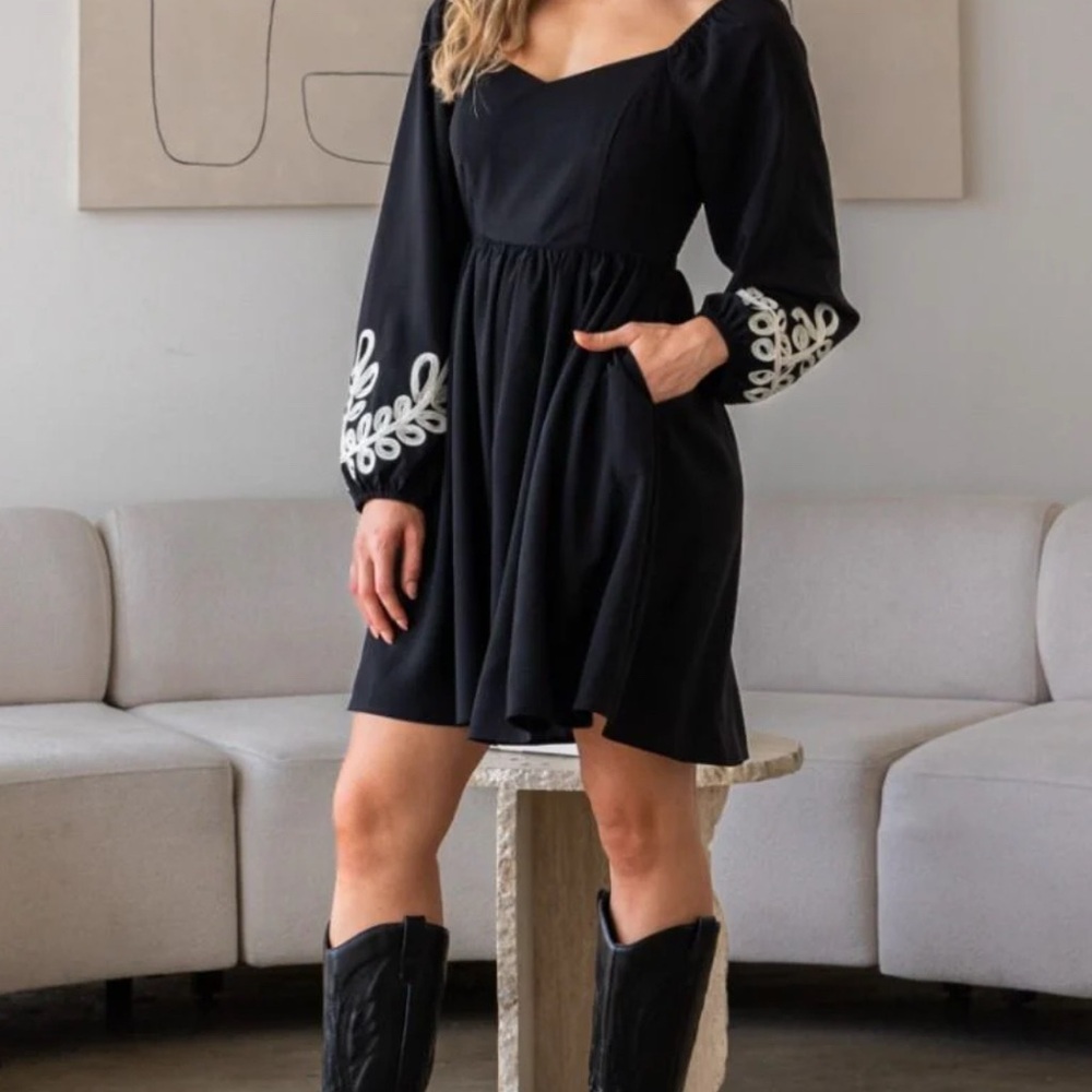 Black Dress with Embroidered Sleeves